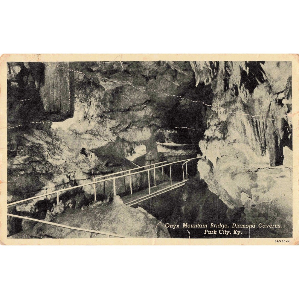 Vintage 1939 Diamond Caverns Onyx Mountain Bridge Postcard Park City KY Linen